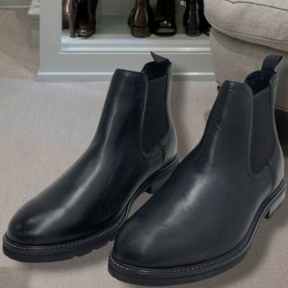 NWOT Men's Size 9.5 WIDE ROCKPORT "Cassius" Black Smooth Leather Chelsea Boots